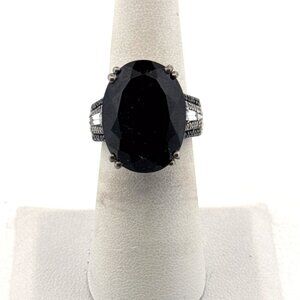 Estate Sterling Silver 925 Ring Size 6, Large Oval Black Stone, 10.9g